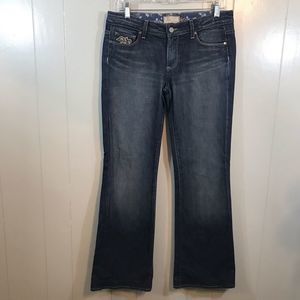 Paige Hollywood Hills Blue Subtle Stretch Boot Cut Embroidered Jeans 8/29